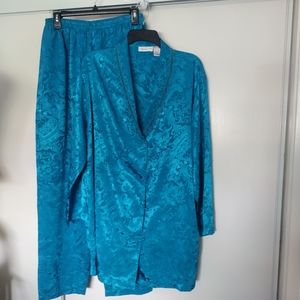 LINGERIE & CO. Satin Vintage Pajama Set in Peacock Blue Paisley size L